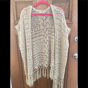 Natural beige crochet kimono